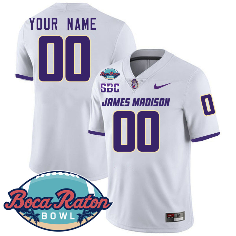 Custom James Madison Dukes 2024 Baca Raton Bowl Jersey-White